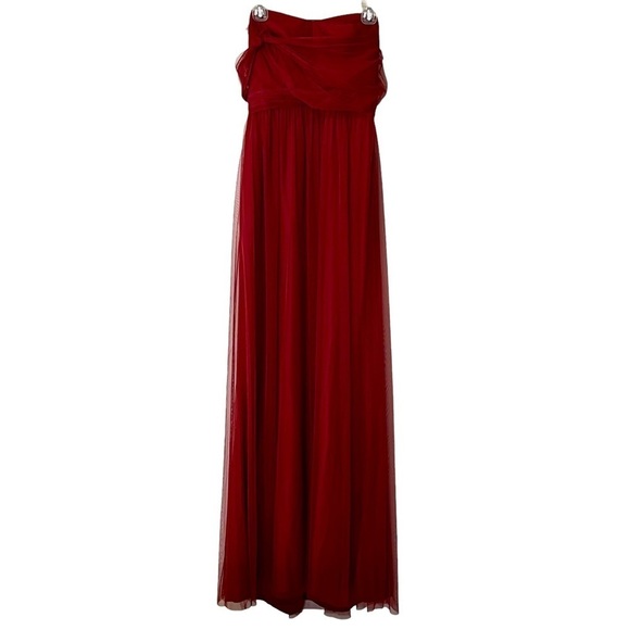 Amsale Red Crimson Maxi Tulle Overlay Formal Dress Crimson 6L Burgundy wedding - Picture 5 of 16